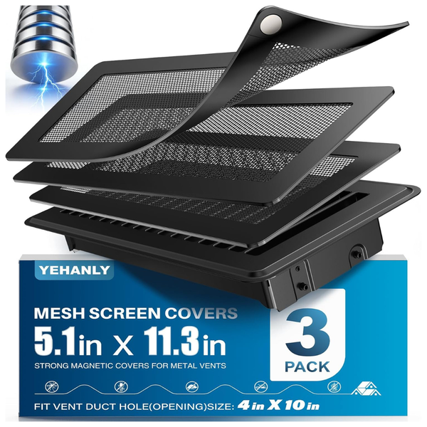 3-Pack 5.1" X 11.3" Magnetic Air Vent Covers With Black Mesh Screen