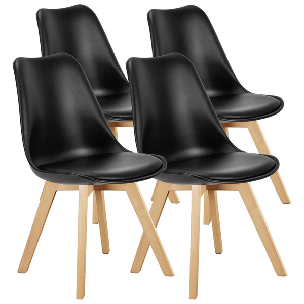 Set Of 4 OLIXIS PU Leather Dining Chairs W/ Solid Wood Legs