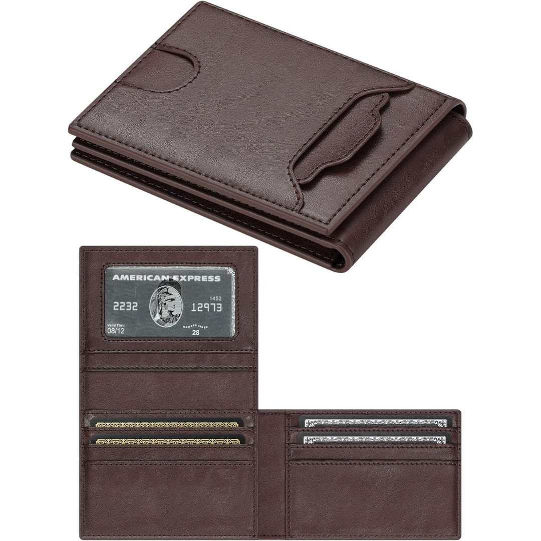 Men's Rfid Leather Slim Minimalist Wallet With Money Clip