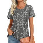 Women's Summer Tunic Short Sleeve Pleated Blouse