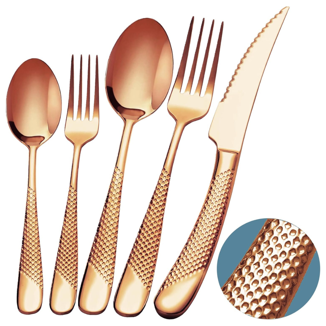 20-Piece Hammered Rose Gold/Copper Silverware Set (4 Colors)