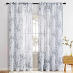 96" White Grey Sheer Curtains 2 Panels Set