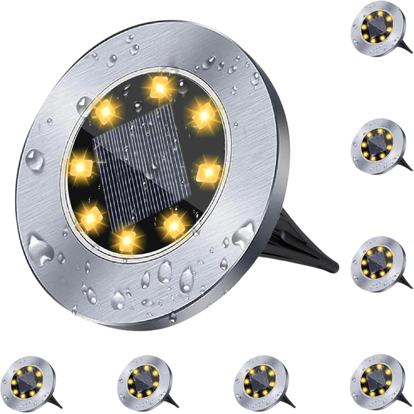 8-Pack 4.6" Diameter Waterproof Solar Ground Lights