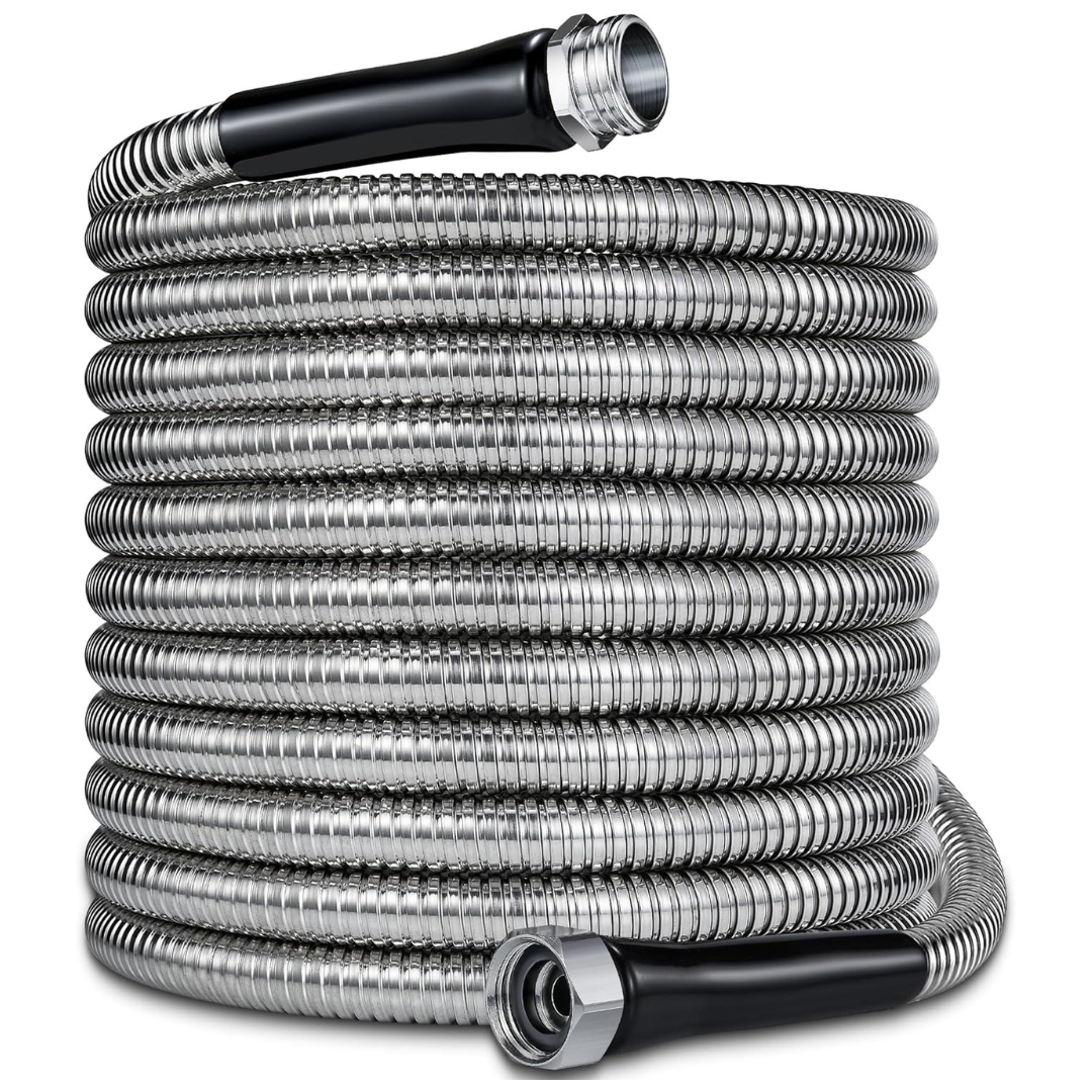 50ft Stainless Steel Water Garden Hose With 3/4" Fittings