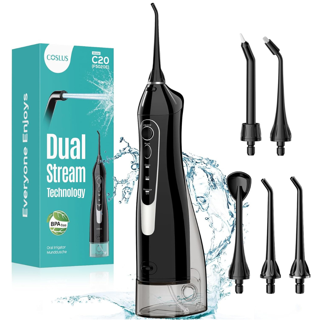 COSLUS 300ML Rechargeable Portable Water Dental Flosser (Black)