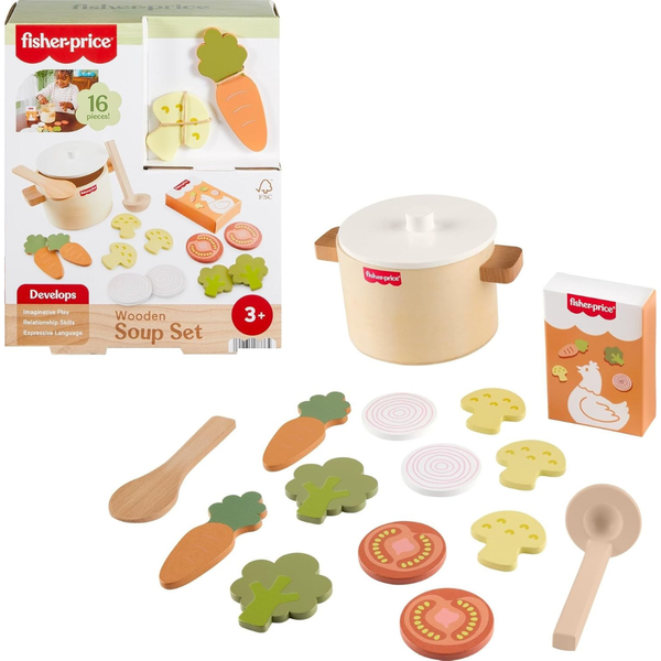 16-Piece Fisher-Price Wood Kitchen Toy Cooking Playset