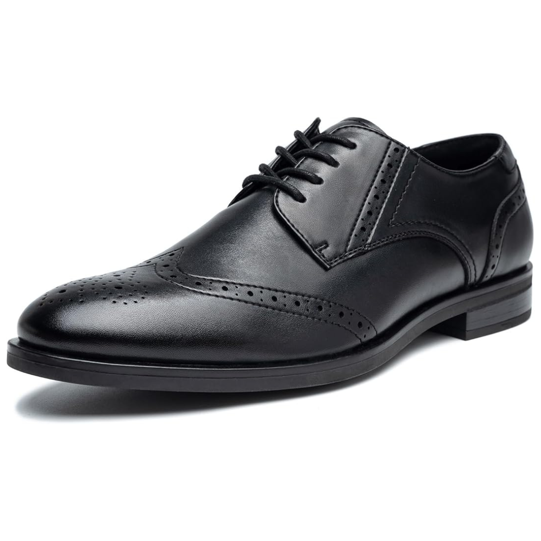 Men's Lace Up Formal Oxford Dress Shoes (Wingtip/Black)