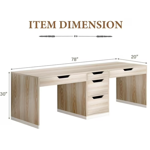 78" DreamCurship Sturdy Two Person Desk with 5 Drawers