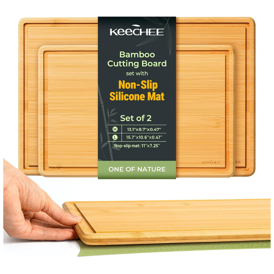 2-Piece Keechee Bamboo Kitchen Cutting Board With Non-Slip Mat