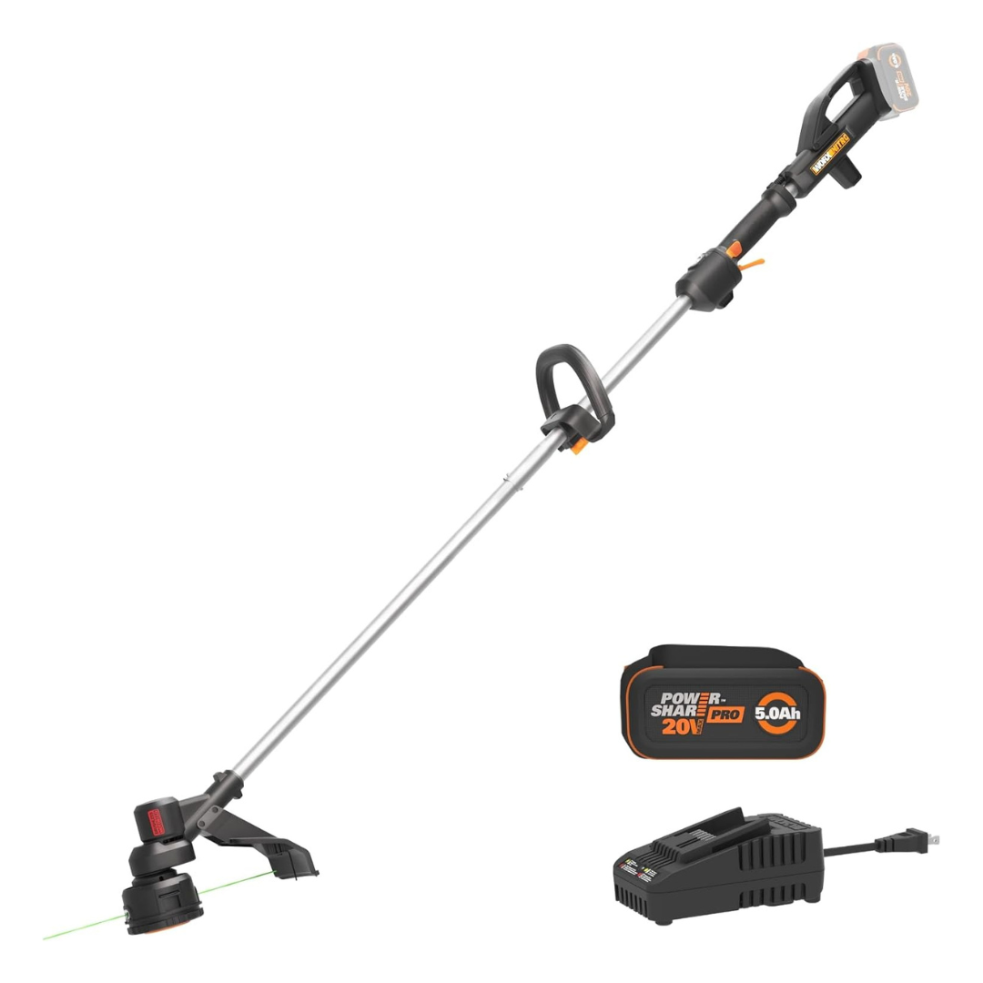 Worx 15" 20V Cordless String Trimmer With 5.0 Ah Battery & Charger