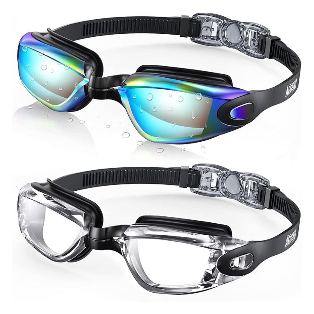 2-Pack Leakproof Anti-Fog Mirrored Swim Glasses With UV Protection