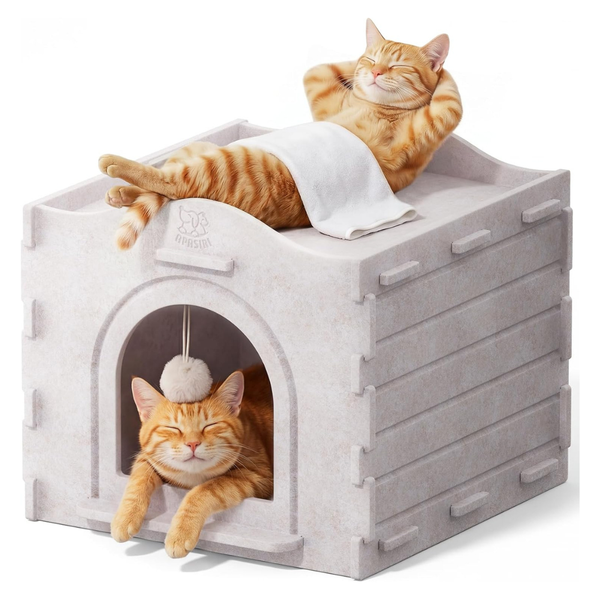 Cat Foldable Hideaway Cat Bed Cave With Hanging Plush Ball