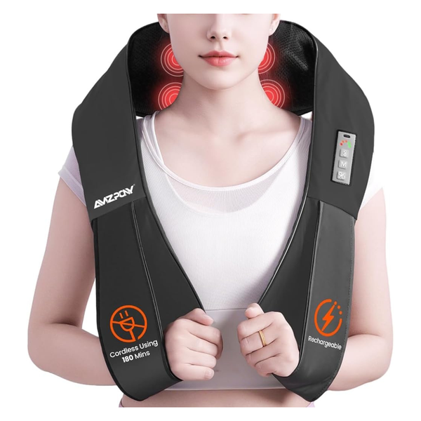 AMZPONY Rechargeable Shiatsu Deep Tissue Neck & Shoulder Massager W/ Heat