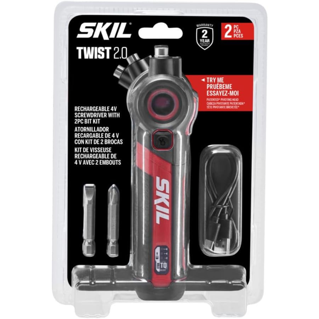 SKIL Twist 2.0 Rechargeable 4V Screwdriver W/ Pivoting Head & 2-Piece Bit Set