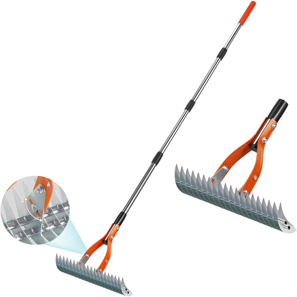 70" Yofidra 19-Tine Heavy Duty Metal Dethatcher Rake W/ Adjustable Handle