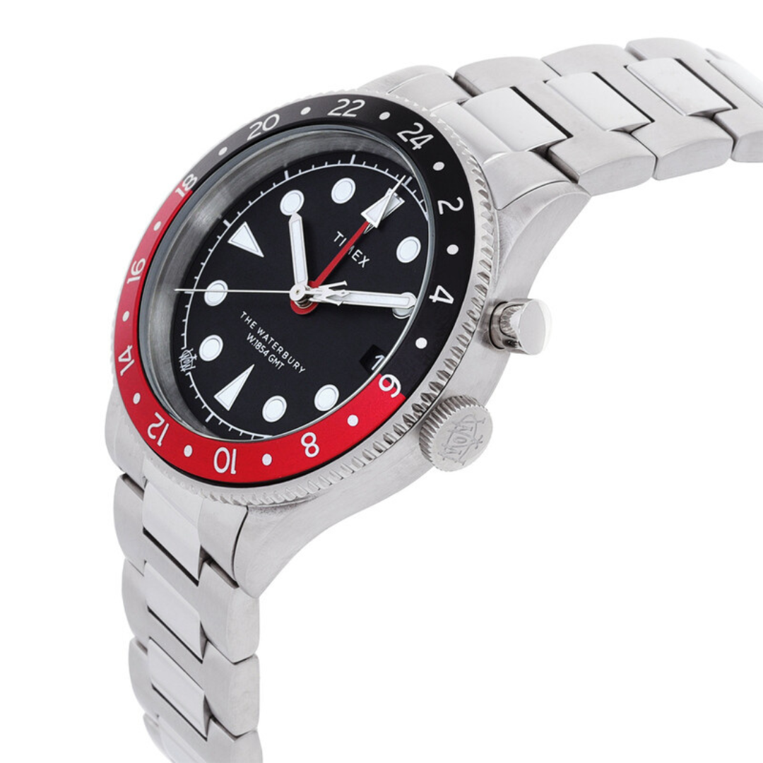 Timex Men's Waterbury Traditional GMT Quartz Black Dial Coke Bezel Watch