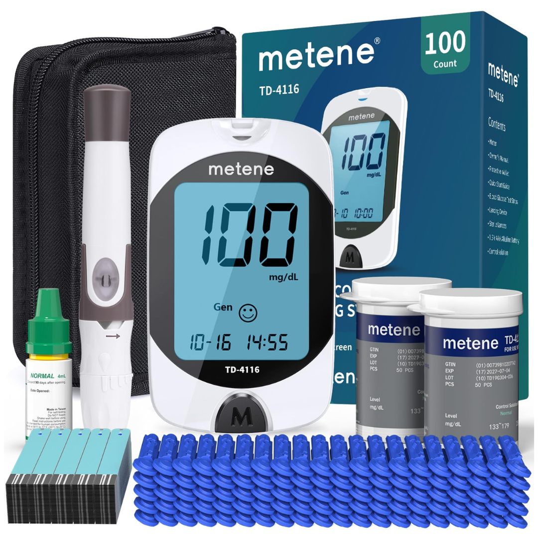 Metene TD-4116 Blood Glucose Monitor Kit w/ 100 Strips & 100 Lancets