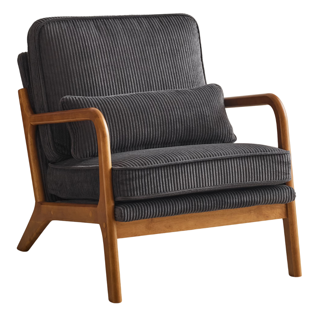Ktaxon Solid Wood Frame Corduroy Accent Chair w/ Pillow