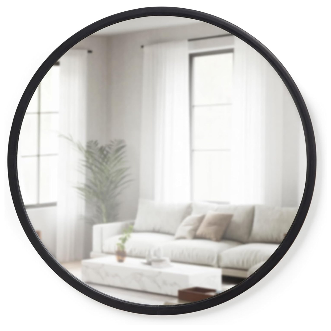 24" Umbra Hub Round Wall Mirror With Rubber Frame (Black)