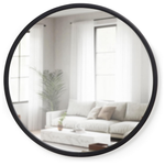 24" Umbra Hub Round Wall Mirror With Rubber Frame (Black)