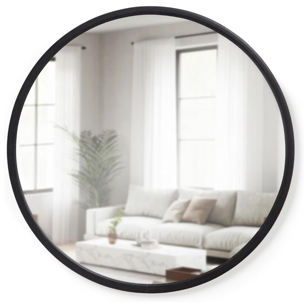 24" Umbra Hub Round Wall Mirror With Rubber Frame (Black)