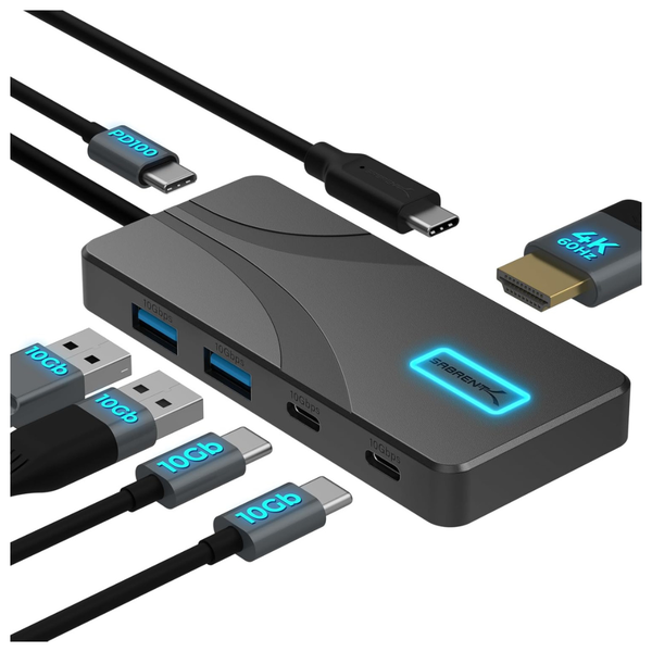 5-Port Sabrent 10Gbps USB Type-C Hub W/ 100W PD & 4K@60Hz