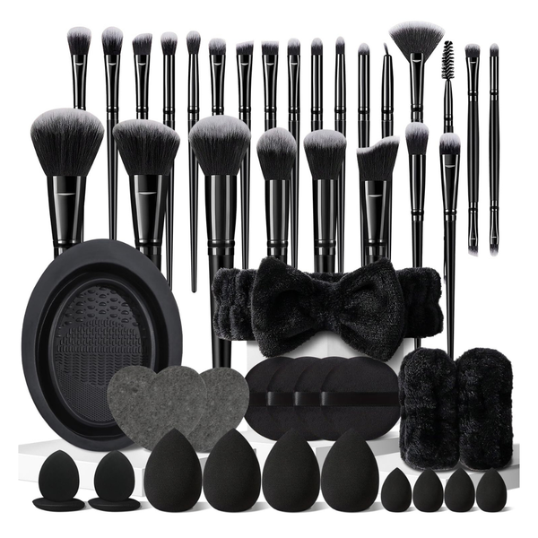 47-Piece Black Makeup Brush Set With Sponge