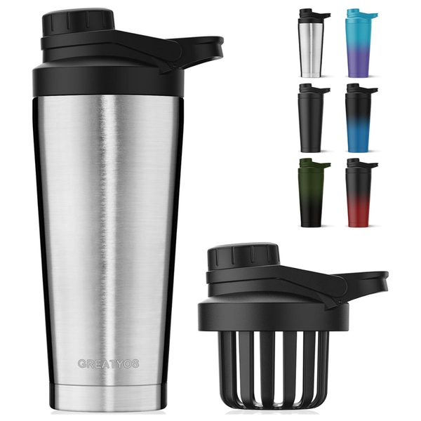 24 oz Greatyos Stainless Steel Shaker Bottle W/ Noise-Free Design