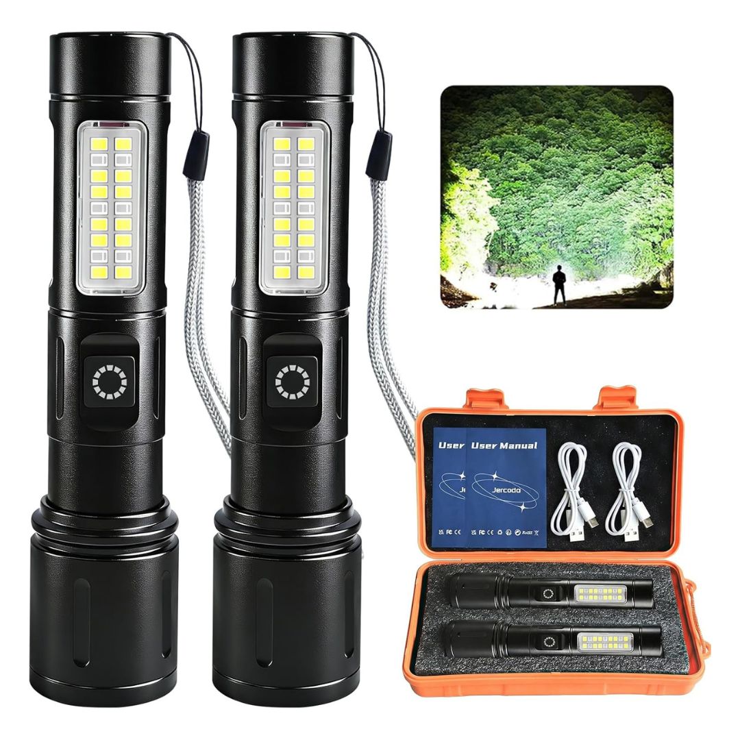 2-Pack Rechargeable 1000-Lumens LED Flashlight With Sidelight