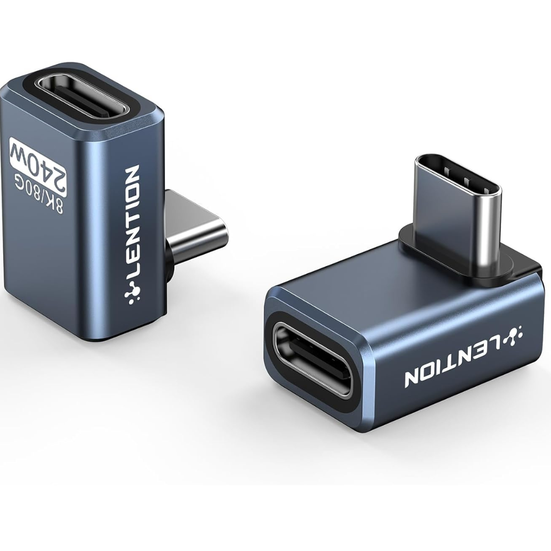 2-Pack Right Angle USB-C 240W 80Gbps 8K Extension Adapter