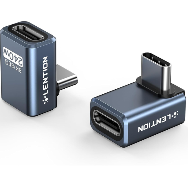 2-Pack Right Angle USB-C 240W 80Gbps 8K Extension Adapter