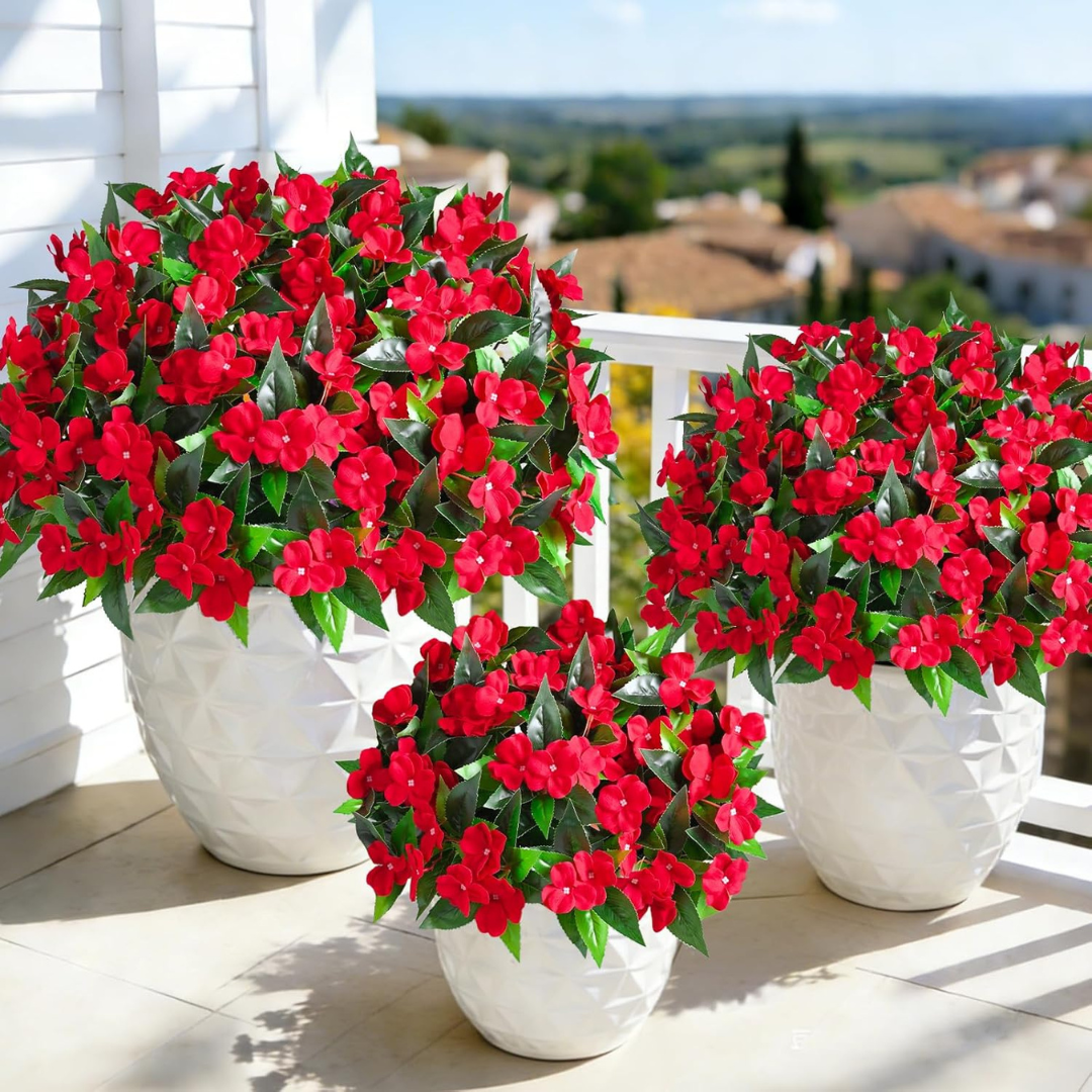 Livole Artificial Impatiens Red Flowers (3 Bundles)