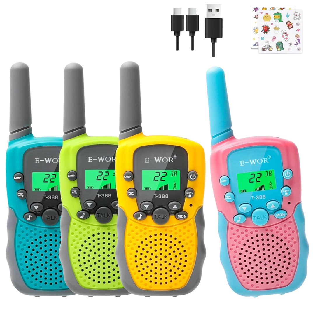 4-Pack 3KMS Long Range Rechargeable Kids Walkies Talkie
