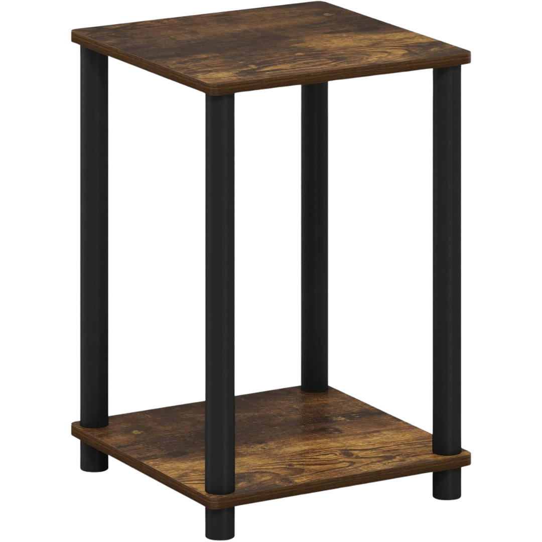 Furinno Modern Square Turn-N-Tube 2-Tier End Table W/ Open Shelf