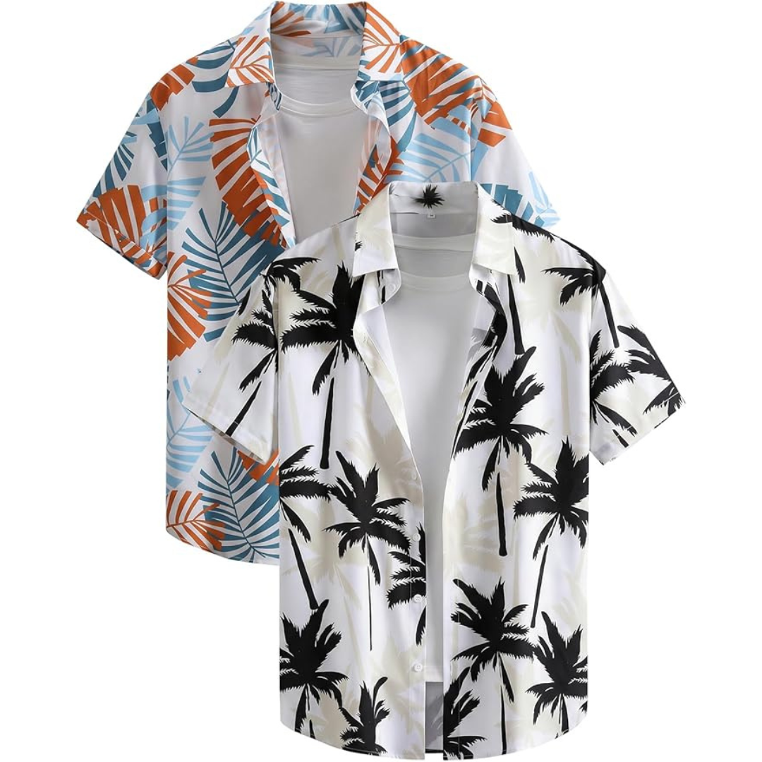Men's 2-Pack Tropical Print Summer Hawaiian Shirts (Various)