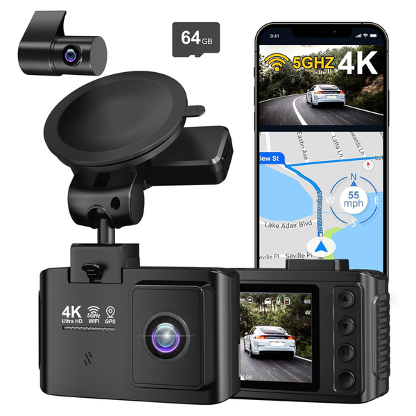 4K+2.5K Dual Channel Front And Rear Dash Cam With 64GB Card