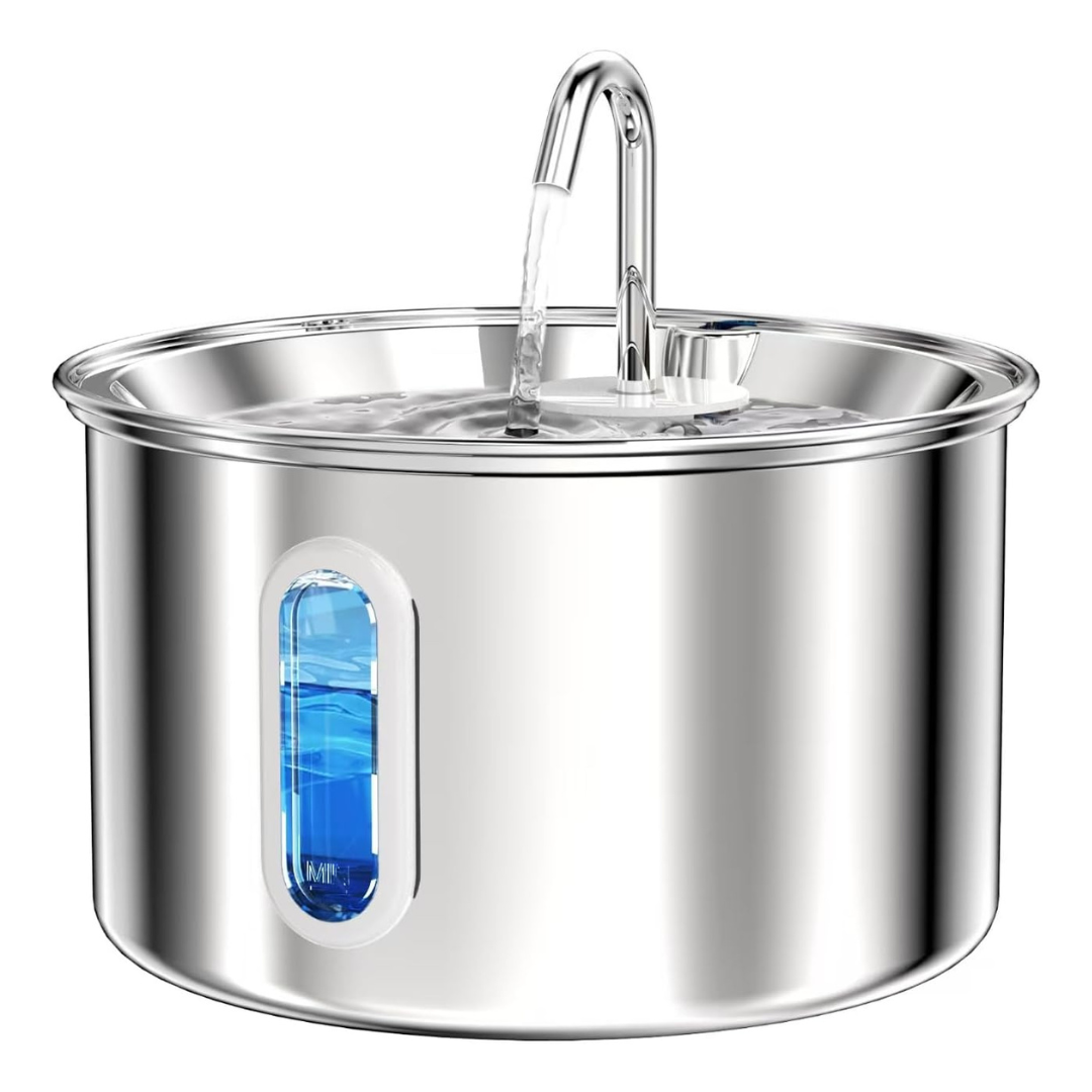 3L Stainless Steel Quiet Pet Water Fountain W/ 4-Layer Filtration