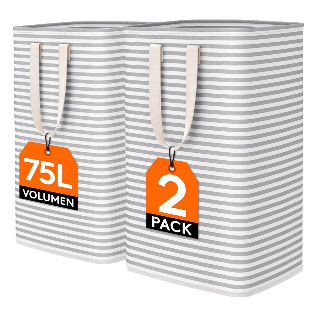 2-Pack 75L Freestanding Clothes Hamper With Carry Handle
