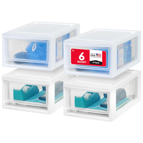 4-Pack IRIS USA 6 Qt. Small Plastic Stacking Drawer
