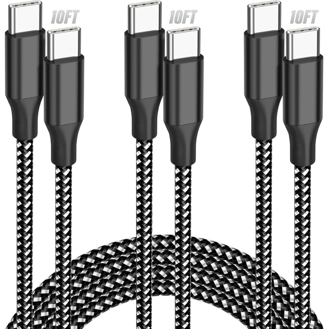 3-Pack 10FT SwaggWood 60W USB-C To USB-C Nylon Braided Fast Charging Cable