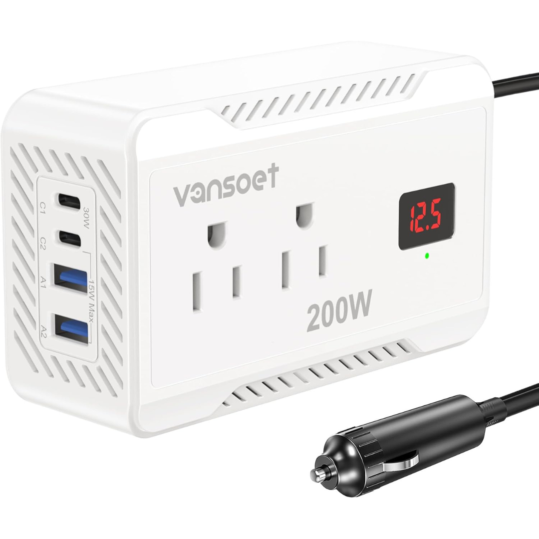 200W Car Power Inverter DC 12V To 110V AC Converter W/ 4-USB Charging Ports