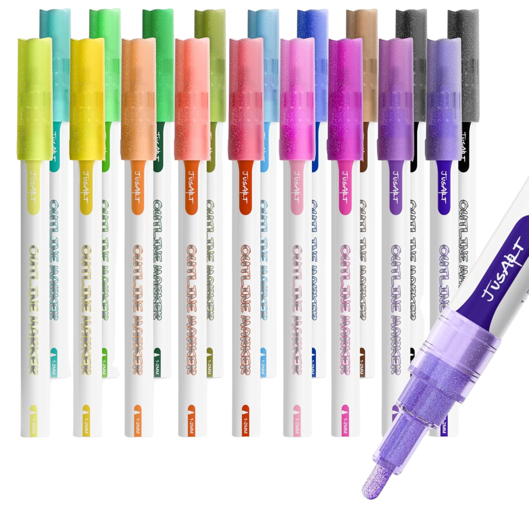 18-Count JusArt Outline Sparkle Metallic Shimmer Markers