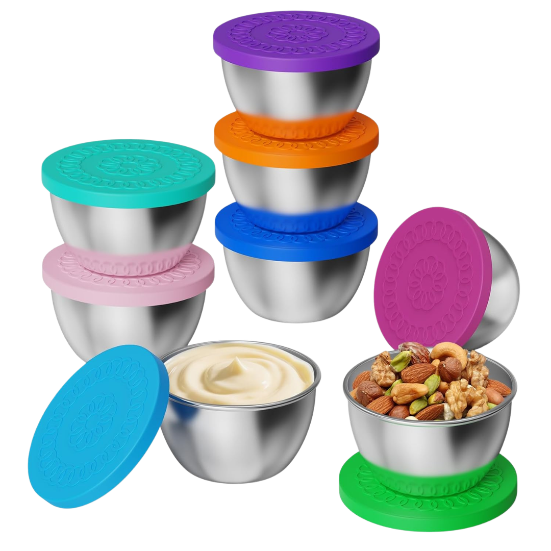 Set Of 8 2.5oz Stainless Steel Food Container W/ Silicone Lids (Various)