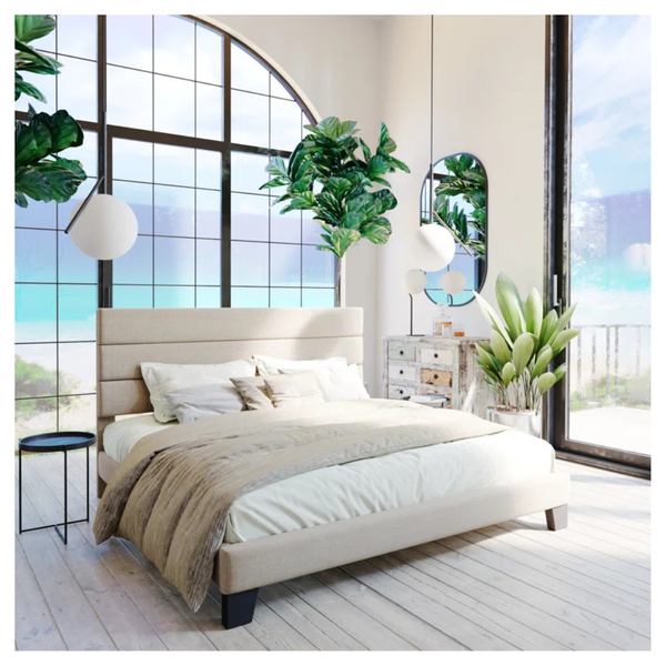Elison Platform Bed With Fabric Upholstered Headboard And Wooden Slats