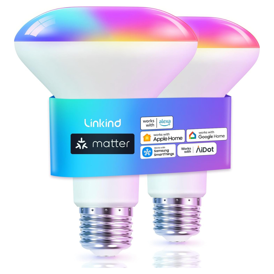 2-Pack Linkind Matter Smart BR30 E26 LED Flood Light Bulbs