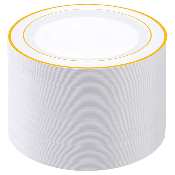 100-Piece PULOTE 10" Disposable Plastic Dinner Plates (Gold Or Silver)