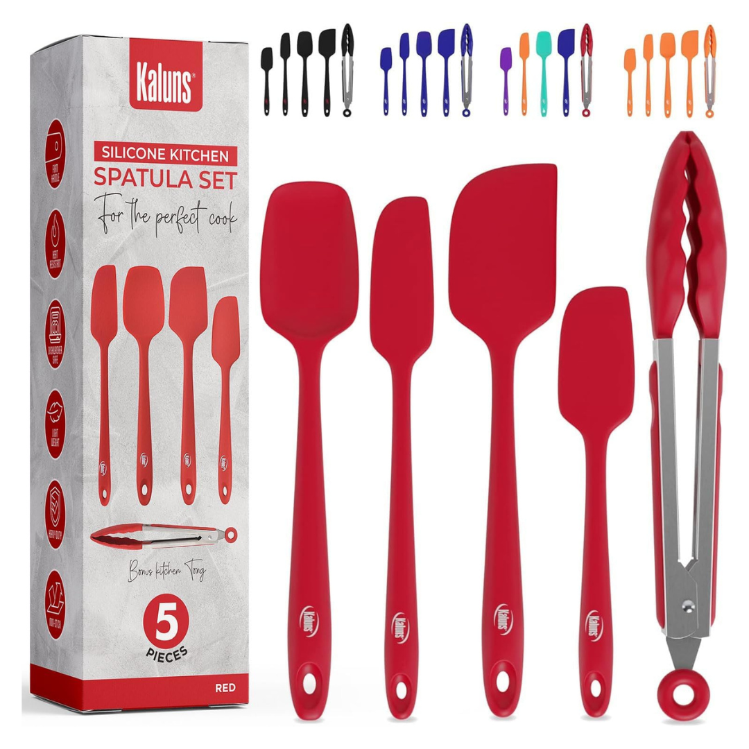 5-Piece Kaluns BPA-Free Silicone Spatula & Tong Set (Red)