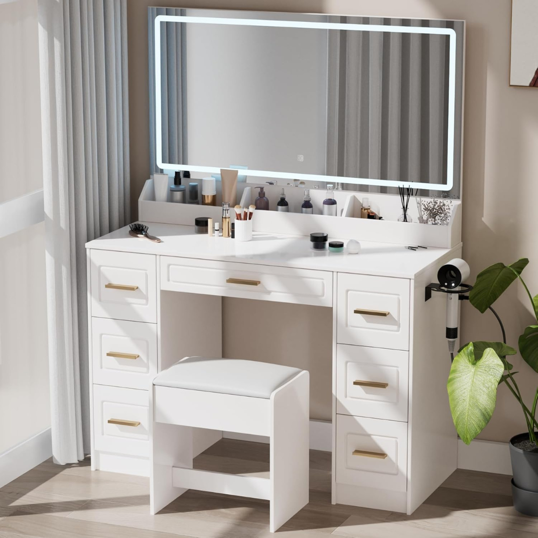 43" Makeup Vanity Desk With Mirror & LED Lights