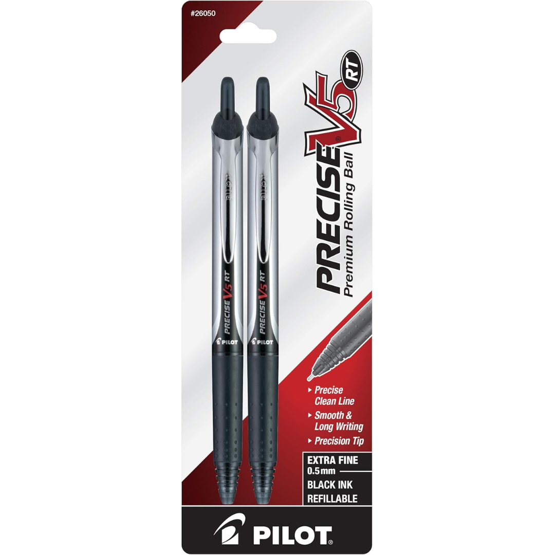2-Pack Pilot Precise V5 RT Refillable & Retractable Rollerball Pens