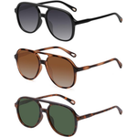 3-Pack Unisex Retro Square Aviator Sunglasses